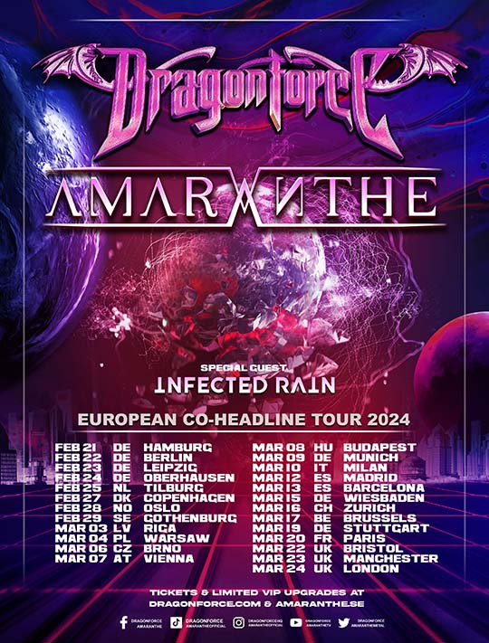 DRAGONFORCE & AMARANTHE ANNOUNCE COHEADLINE TOUR FOR SPRING 2024